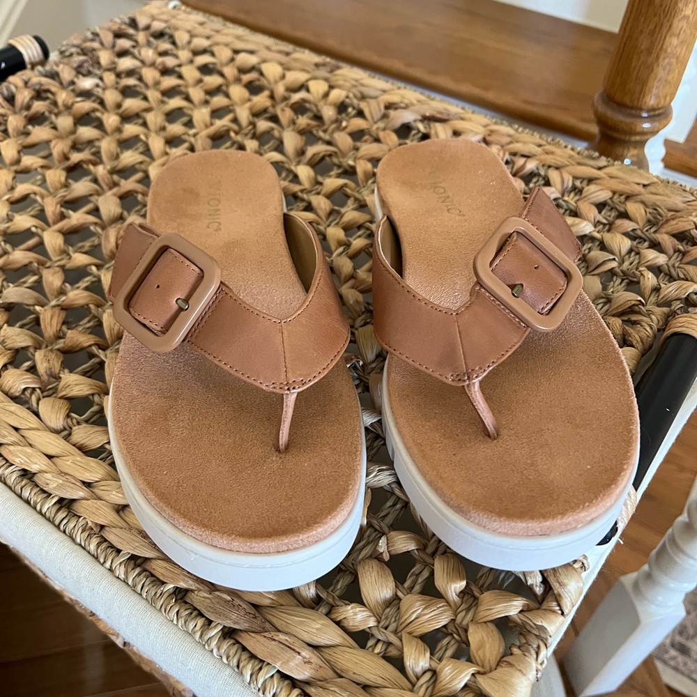 Tan Platform Sandals with Buckle Vionic brand